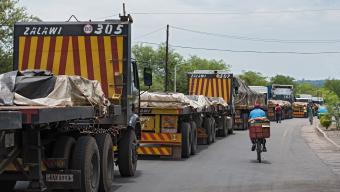  Trucks at the border crossing between Zambia and Zimbabwe at Livingstone, Zambia